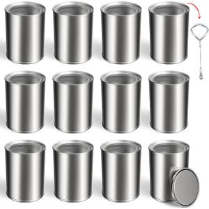 12PCS Empty Paint Cans with Lids, 1 Quart Metal Unlined Paint Bucket, Small Round Paint Storage Containers for Leftover Paint, Arts Crafts, DIY Projects, Painting (Silver, 2 Pint)