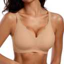 Vertvie Women Seamless Jelly Bras No Underwire Supportive Wireless Push Up Full Coverage Bralette Comfy Scalloped T-Shirt Bra (3X-Large, Praline)