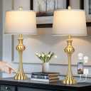 Cinyirong 28.75" Gold Table Lamps for Living Room,Touch Lamps for Bedrooms Set of 2 - Nightstand Table Lamp with USB C+A, 3 Way Dimmable Bedside Lamps End Tables, Antique Brass