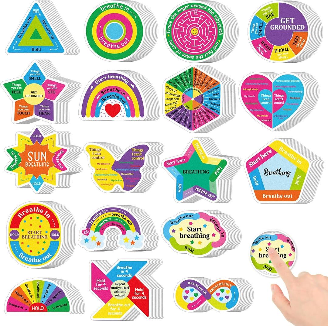 180 Pcs Anxiety Sensory Strips Mindfulness Calm Stickers Adhesive Textured Strips Tactile Fidget Tape for Desk Adults Tension Supplies (Cute)