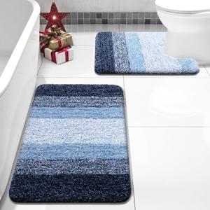 Arotive Bathroom Rugs Sets 2 Piece, Soft Absorbent Microfiber Bath Mats and U-Shaped Contour Toilet Rug, Non-Slip Machine Washable Dry Bath Mats for Bathroom, 24x16 and 24x20, Blue