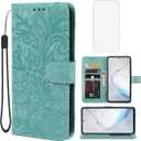 Case for Galaxy Note 10 Lite/Galaxy A81/M60S SM-N770F Wallet Case with Tempered Glass Screen Protector, Flower Leather Flip Credit Card Holder Phone Cover for Samsung Galaxy Note10 Lite Green