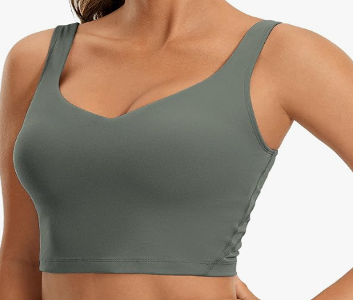 YOGA Butterluxe Women's V-Neck Sports Bra Padded Crop Top with Built-in Bra, Green, Large