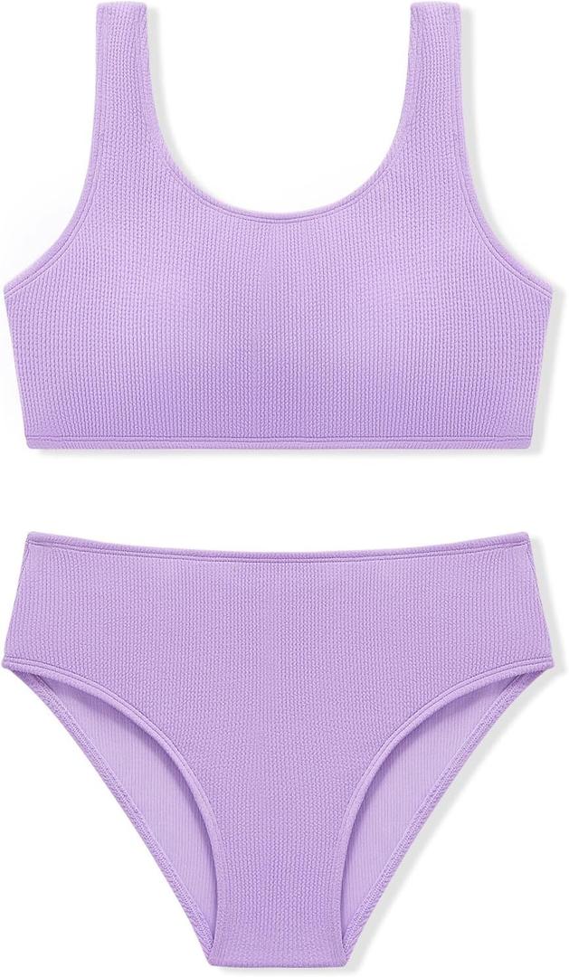 Girls Two Piece Swimsuits Ribbed Bikini Sets Swimming Bathing Suit Beach Sport Athletic Teen Girls Swimwear (15-16 Years, Purple) Girls Two Piece Swimsuits Ribbed Bikini Sets Swimming Bathing Suit Beach Sport Athletic Teen Girls Swimwear (15-16 Years, Purple)