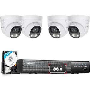 LongPlus 12MP 8CH Home Security Camera System, 4Pcs Wired PoE IP Cameras System Outdoor with Person/Vehicle Detection, 12MP 8CH NVR with 2TB HDD for 24-7 Recording, LP12ME84D1
