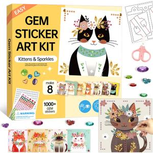 Marlrin Cat Diamond Art for Kids Ages 4-8, Gem Stickers Crafts Kits, DIY Arts and Crafts with Display Stand, Kitten Sticker Art Kit, Birthday Easter Gift for Boys Girls Ages 3-8