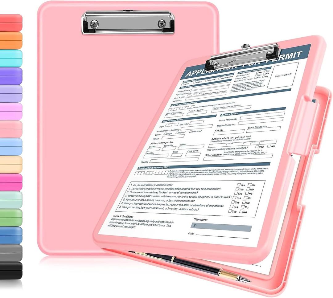 2 x ANZNKU Clipboard with Storage, 13x9.6 Clipboard Foldable Nursing School Essentials, Clip Board Folder for Teacher Nurse Work Office Women, Storage Clipboards with Pen Holder, Document Organizer(Pink)