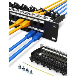 1U48Port Keystone Patch Panel Cat6A Keystone Patch Panel Shielded with Cable(No Cable Tie Required) Management for 19inch Rackmount
