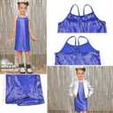 Perfashion Girls Sequin Dress Adjustable Spaghetti Strap Pencil Cami Midi Bodycon Dress Sparkly Party 6-15Y (Blue)