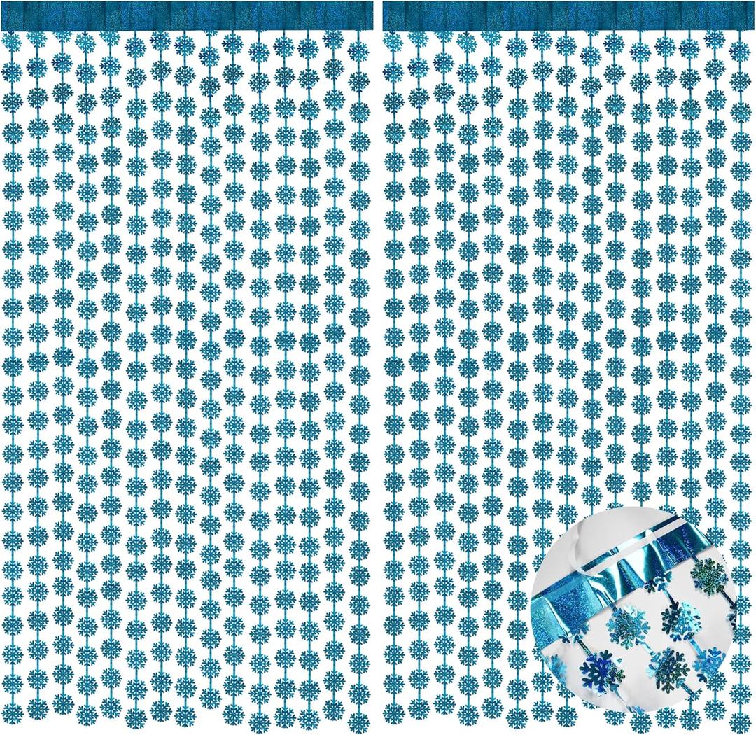 BRAVESHINE Blue Party Snowflake Backdrop - 2 Pack Hanging Foil Fringe Snow Flakes Party Streamers Curtain for Christmas Winter-Themed Frozen Birthday Bridal Shower Holiday New Year Party Decorations