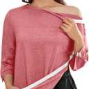 Deyeek Post Shoulder Surgery Shirts for Women Tear Away 3/4 Tops After Rotator Cuff Shirts Chemo Port Adaptive Clothing (Large, Purple Red)