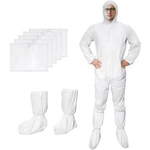 ETERNA Hazmat Suits- Disposable Protective Coveralls with Shoe Covers for Men & Women, PE & PPSB,Shield from Dirt, Dust (Large, White-5pack)