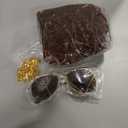 Gejoy Hippie Disco Costume Men Set Disco Wig Afro Headgear Gold Celebrity Sunglasses Funky Faux Chain for 50/60/70s Party Accessories(Brown Hair)