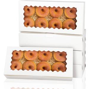 qiqee 12x5.5x2.5 Inch White Cookie Box with Window 15 Packs Two Uses Pastry Biscuit Bakery Box for Packaging