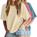 Riyiper 3 Pack Women's Oversized T-Shirt Half Sleeve Summer Tees Casual Loose Fit Crew Neck Basic Tops, Size M