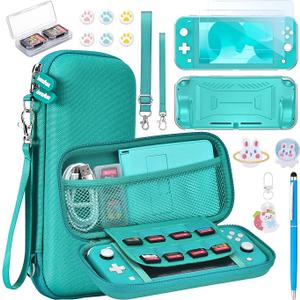 innoAura Switch Lite Case 18-in-1 Accessories Bundle for NS Switch Lite (2019), with Protective Carrying Case, Game Holder, Screen Protector & Cute Thumb Grips, Turquoise