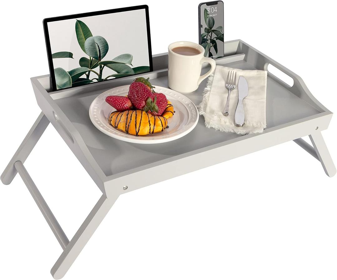 ROSSIE HOME Wood Bed Tray with Phone Holder, Extra Large Lap Desk for Laptops up to 17.3 Inches Gray Style No. 78105