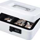 KYODOLED Cash Box with Combination Lock,Safe Metal Box for Money,Storage Lock Box with Money Tray,7.87"x 6.30"x 3.54" White Medium