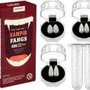 COOLJOY 3 Sizes Vampire Fangs Teeth with Adhesive Halloween Cosplay Props White Horror False Teeth Props Party Favors Masquerade Accessories Gift