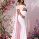 JustVH Women's Maternity Mesh Off Shoulder Chiffon Maxi Photoshoot Dress for Baby Shower Cloak Outfit Maxi Photography Gown (Pink, M)
