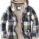 Veusna Men's Zip Up Flannel Shirt Jacket Fleece Lined Long Sleeve Plaid Coat Heavyweight Hoodie with Hood (Yellow/Blue, XL)