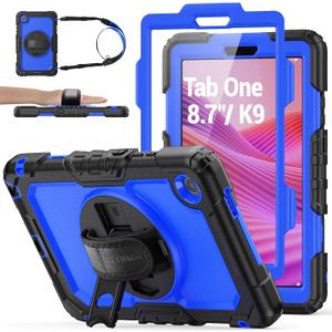 SEYMAC stock Tablet Case for Lenovo Tab One / K9 (TB305FU) 8.7 inch Drop-Proof Protection Cover with 360 Rotate Stand & Strap [Pen Holder] & Screen Protector 2025, Deepblue+Black