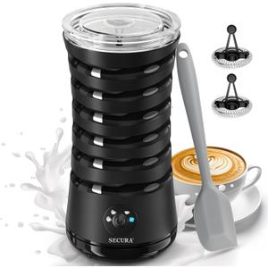 Secura Electric Milk Frother, Automatic Milk Steamer, 4-IN-1 Hot & Cold Foam Maker-8.4oz/240ml Milk Warmer for Latte, Cappuccinos, Macchiato with Silicone Spatula, Quiet Operation & Shut-off (Black)