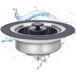 Semour Upgraded 3 in 1 Kitchen Sink Drain Strainer Stopper 304 Stainless Steel Pop Up Kitchen Sink Stopper Anti-Clogging Kitchen Sink Strainer Basket Filter for US Standard 3-1/2 Inch Drain, Pack 2