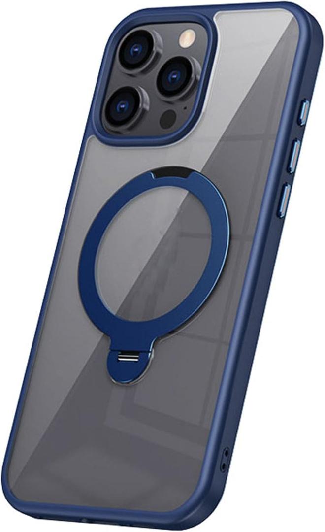 Magnetic Case for iPhone 16 Pro Max/16 Pro/16 Plus/16, Slim HD Clear Phone Case with Rotation Metal Stand Protection Cover,Blue,16 ProMax