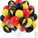 60pcs Black and Yellow Balloons 12inch with Black Print Red Yellow Confetti Balloons for Cartoon Theme Birthday Party Decorations