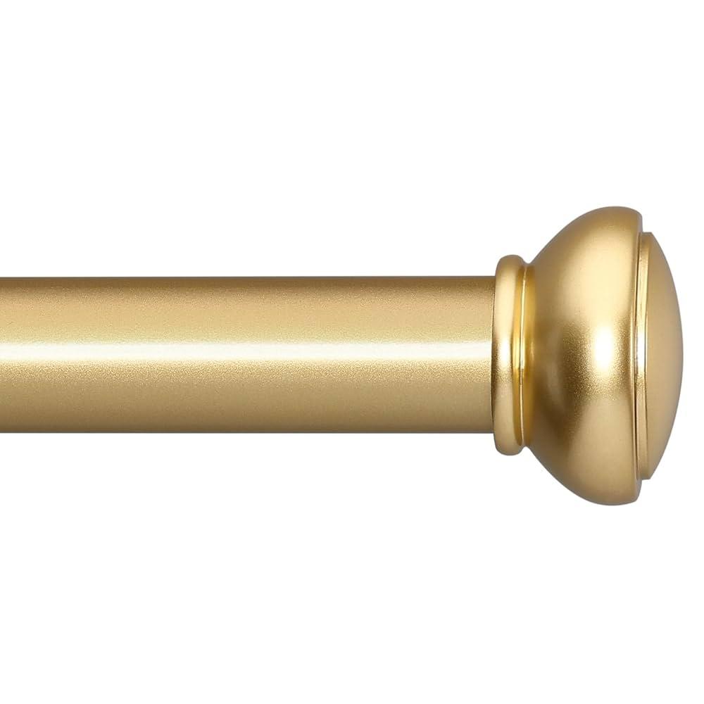 Heavy Duty Curtain Rods for Window 48-84", Telescoping Decorative Curtain Rod with Cap Finials, Adjustable 1 Inch Diameter Single Window Rods 48 to 84 Inch, Antique Brown Single Drapery Rod, Gold