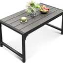 ODK Outdoor Coffee Table, Rectangle Weather-Resistant Patio Coffee Table for Garden, Balcony, Hot Tub, Poolside, Heavy-Duty Metal Frame, Grey