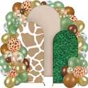 34 Pieces Jungle Safari Party Decorations 4ft 5ft 6ft Safari Arch Backdrop Cover Jungle Arch Cover Green Leaves Backdrop Green Brown Khaki Balloons for Wildlife Birthday Party Decor