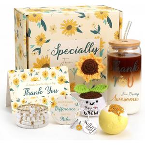 Yinsun Thank You Gifts for Women, Employee & Teacher Appreciation Gift with 16oz Glass Tumbler, Thank You Gift Baskets for Women Friends Coworker Mom Birthday Thanksgiving Christmas Gift Set