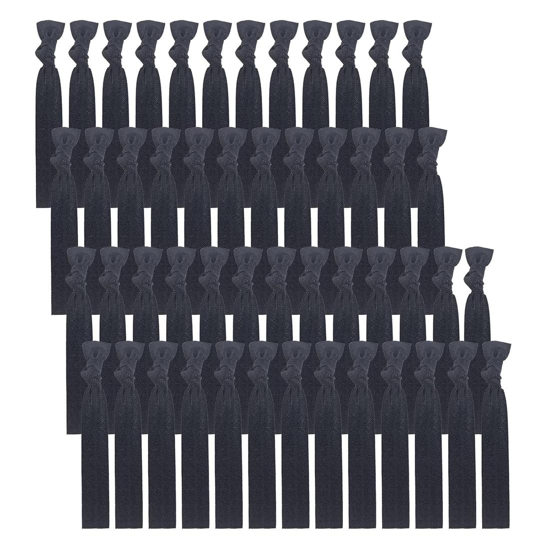 50 Pack Solid Color Knotted Hair Ties - No Crease Hair Ponytail Elastics for Women and Girls (black)