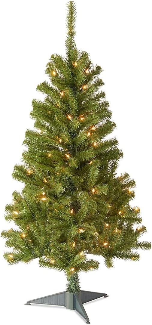 National Tree Company Pre-Lit Artificial Full Christmas Tree, Green, Canadian Fir Grande, White Lights, Includes Stand, 4 Feet