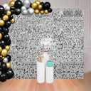 8x8 FT Silver Shimmer Wall Backdrop for Party Decoration - 64 Pcs Square Sequin Backdrop Panels for Birthday, Disco, Engagements, Graduations Decor