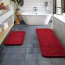 MIULEE Red Microfiber Bathroom Rugs and Mats Sets 2 Pieces Extra Thick Non Slip Bath Mat Absorbent Soft Shaggy Washable Quick Dry Rug for Bath Room Floor Restroom, 16"x24"+16"x48"