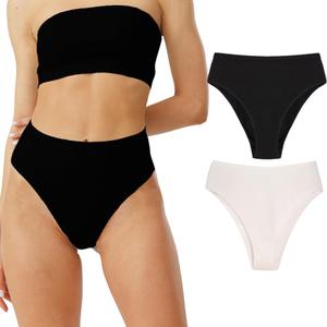 Womens High Rised Cotton Underwear Soft Breathable Panties Deep Length Briefs Underpant Multipack (Black,White, XS)