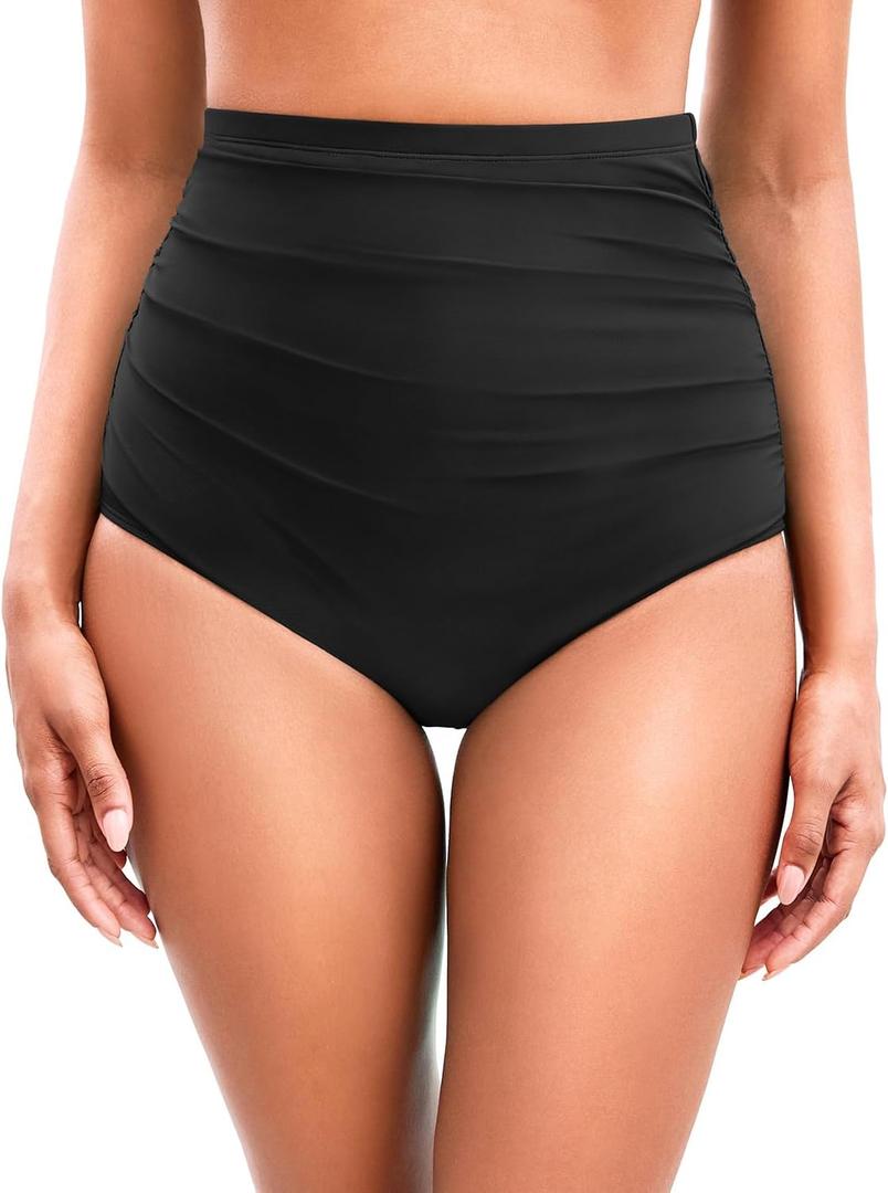 Tempt Me High Waisted Bikini Swimsuit Bottom - Women's Tummy Control Bathing Suit Bottoms Swim Bottom 2025 Swimwear (Large, Black)