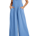 IWOLLENCE Women's Summer Jumpsuits Boho Wide Leg Overalls Casual Loose Rompers with Pockets 2025, Small, Blue 