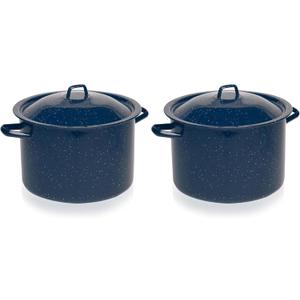 Imusa Stock Pot, 6-Quart Speckled Enamel | Blue | with Lid | Pack of 2