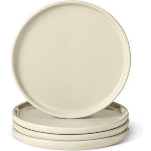 Amazon Basics Glazed Stoneware Appetizer Plates, Ceramic 4-Piece Set, Microwave and Dishwasher-Safe, 6.7 in., Ivory