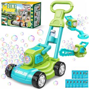 Bubble Lawn Mower for Kids, 3-in-1 Bubble Machine Blower with 10 Bubble Solution, Outdoor Push Toys for Toddlers Ages 3-8, Birthday Easter Summer Gift for Boys Girls 3 4 5 6 7 8 Year Old