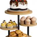 Cupcake Holder for 50 Cupcakes 4 Tier Wooden Cake Stand 360°Rotatable Dessert Stands Round Tiered Tray Stand for Party Birthday Wedding Baby shower Afternoon Tea Dessert Table, Rustic Oak