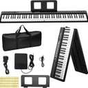 Electronic 88 Key Piano Keyboard,Bluetooth Foldable Full Size Semi-Weighted Digital Pianos with Power Adapter,Pedal,Sheet Music Stand,Sticker,Bag,Gift for Beginners,Black