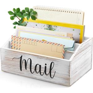 DRASTAR Mail Organizer Countertop, Mail Holder with 4 Slots, Mail Sorter Organizer for Desk, Envelope Holder for Home Office, Retro White