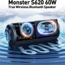 Monster S620 Bluetooth Speaker, Wireless Portable Outdoor Bluetooth Speakers, 60W True Wireless Stereo IPX8 Waterproof, Dual PairingBluetooth 5.4 Built-in Mic, Perfect for Home, Black