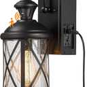 Darkaway Motion Sensor Outdoor Wall Light, Dusk to Dawn Outdoor Porch Light with GFCI Outlet Waterproof Exterior Wall Sconce with Seeded Glass Black Wall Mount Lighting Fixture for House Patio Garage