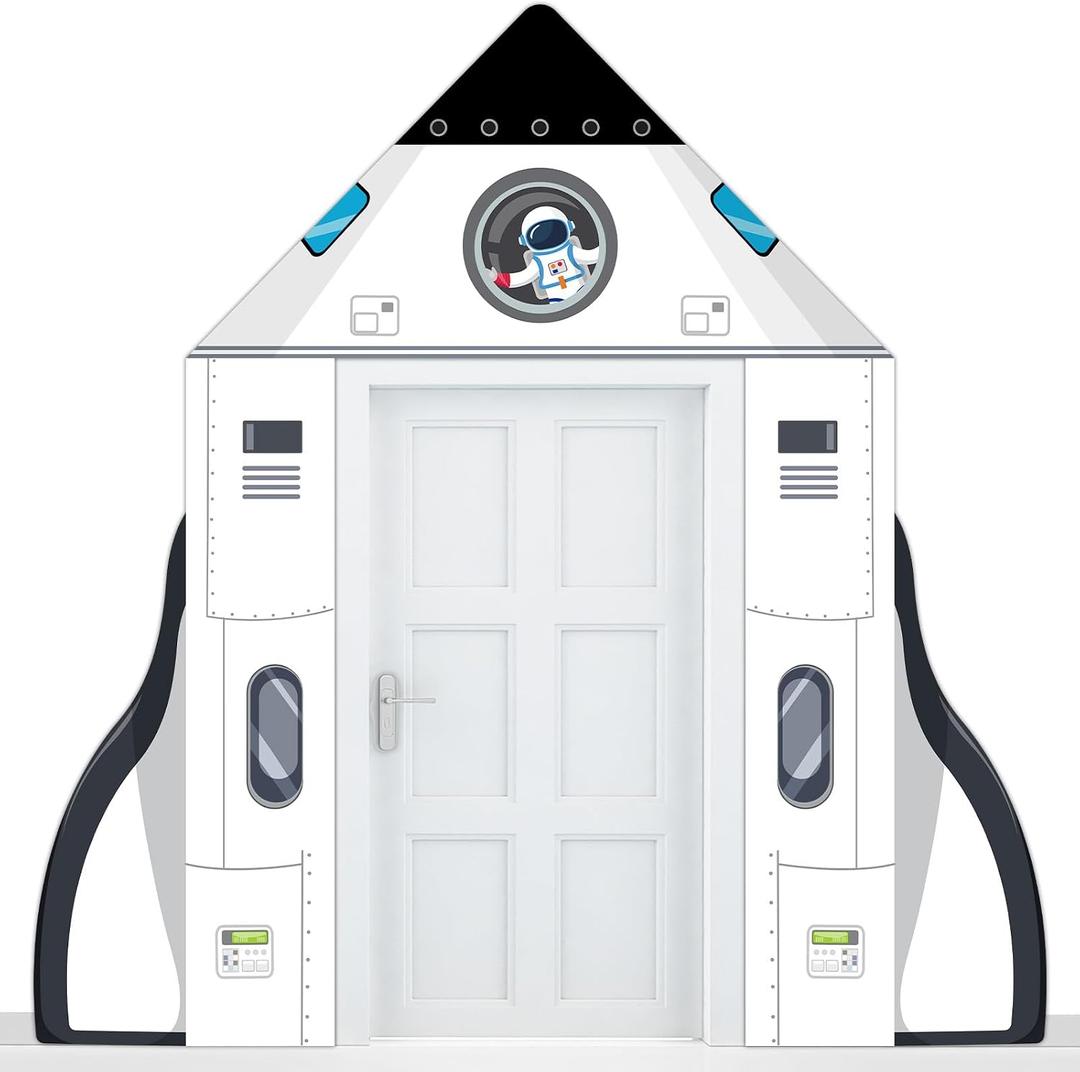 3pcs Space Rocket Theme Door Banner Outer Space Party Decoration White Rocket Shape Backdrop for Classroom Astronaut Planet Birthday Porch Sign for Galaxy Solar System Kids Birthday Supplies